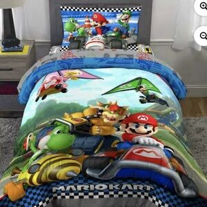 Nintendo Mario Kart Twin Comforter Set Reversible Bedding Sheets 5pc Kids Decor